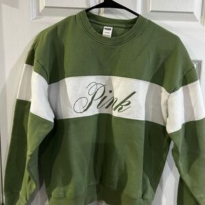PINK Victoria's Secret Green and White Sweatshirt